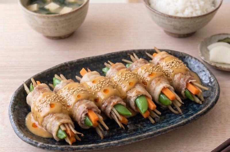 Vegetable filled meat rolls