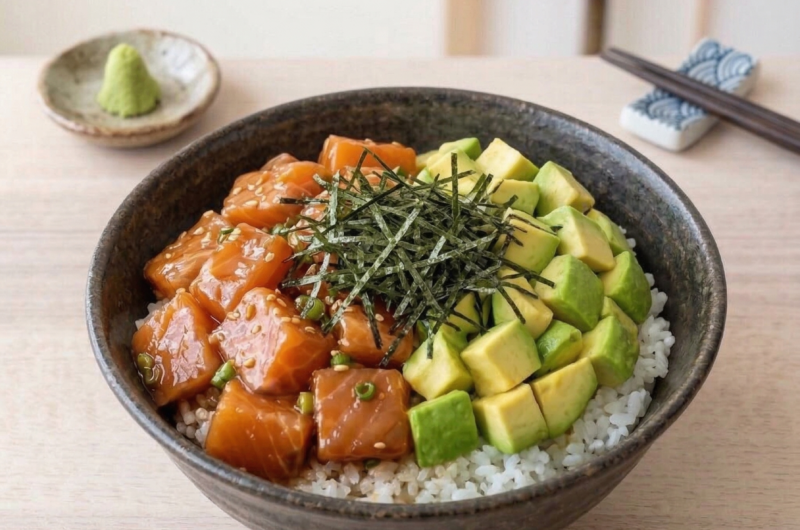 Salmon Zuke Don (Marinated Raw Salmon on Rice)